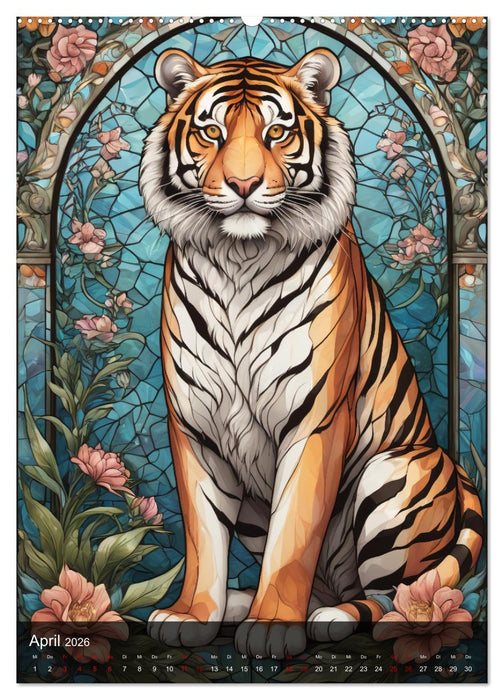 Wildtiere und Glaskunst im Tiffany Stil (CALVENDO Premium Wandkalender 2026)