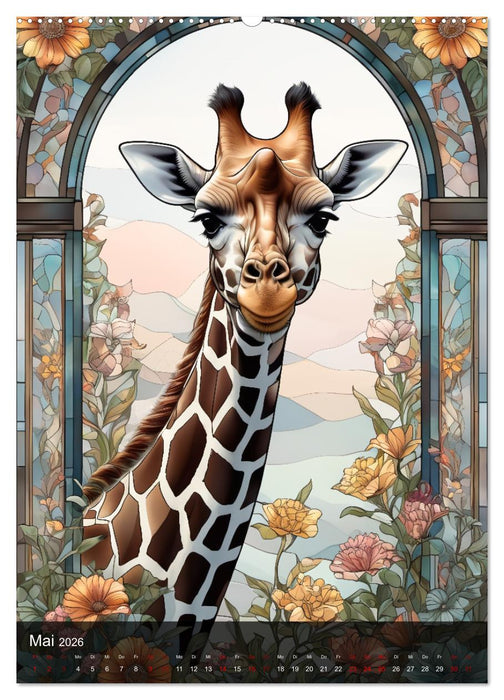 Wildtiere und Glaskunst im Tiffany Stil (CALVENDO Premium Wandkalender 2026)