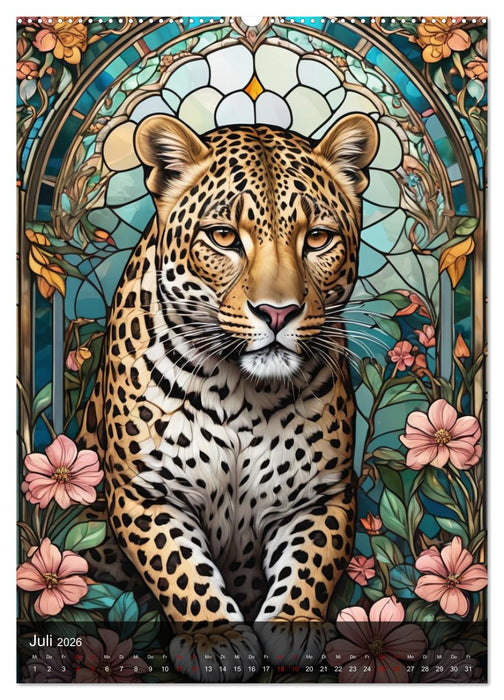Wildtiere und Glaskunst im Tiffany Stil (CALVENDO Premium Wandkalender 2026)