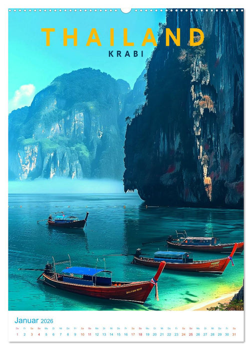 Thailand - Old School Poster Style (CALVENDO Premium Wandkalender 2026)