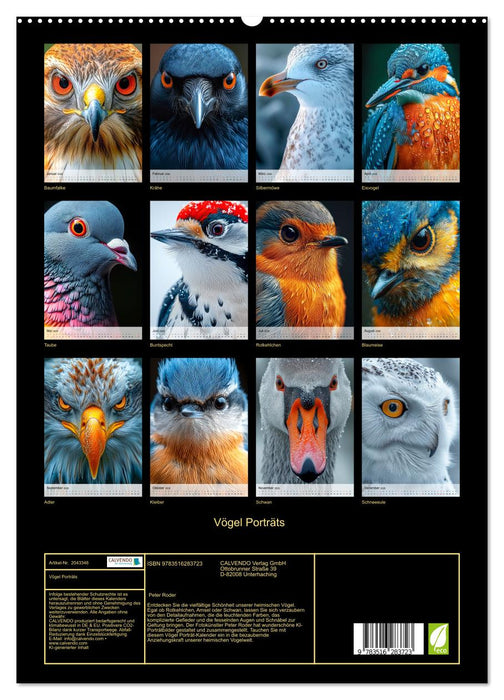 Vögel Porträts (CALVENDO Premium Wandkalender 2026)