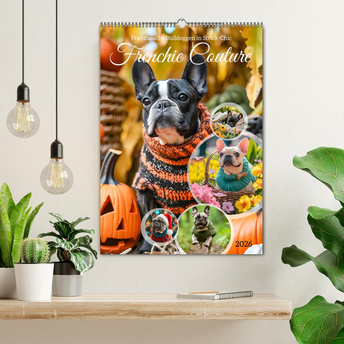 Frenchie Couture - Französische Bulldoggen in Strick-Chic (CALVENDO Wandkalender 2026)