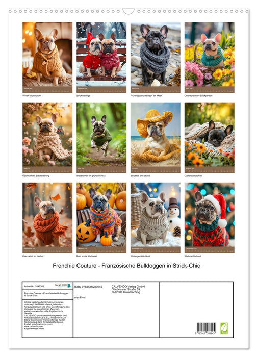 Frenchie Couture - Französische Bulldoggen in Strick-Chic (CALVENDO Wandkalender 2026)