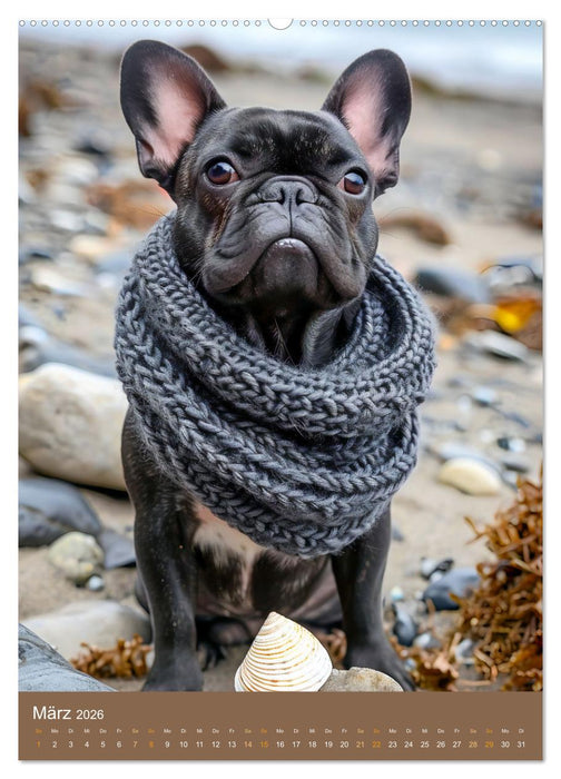 Frenchie Couture - Französische Bulldoggen in Strick-Chic (CALVENDO Wandkalender 2026)