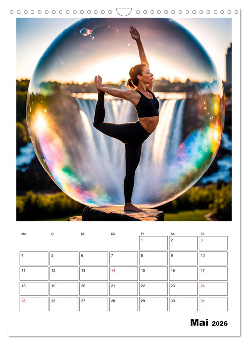 Yoga-Globetrotter: KI-Reisen in Seifenblasen. Ein Jahr der Harmonie an den schönsten Orten der Welt (CALVENDO Wandkalender 2026)