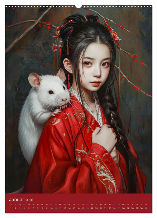 Chinesische Tierkreiszeichen - Fantasie-Zodiak im Stil des alten Chinas (CALVENDO Wandkalender 2026)