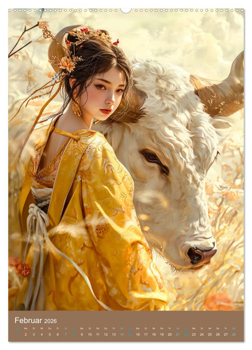 Chinesische Tierkreiszeichen - Fantasie-Zodiak im Stil des alten Chinas (CALVENDO Wandkalender 2026)