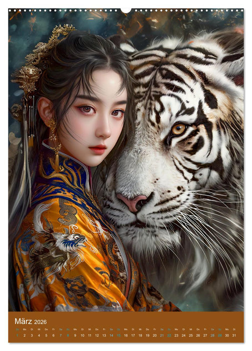 Chinesische Tierkreiszeichen - Fantasie-Zodiak im Stil des alten Chinas (CALVENDO Wandkalender 2026)