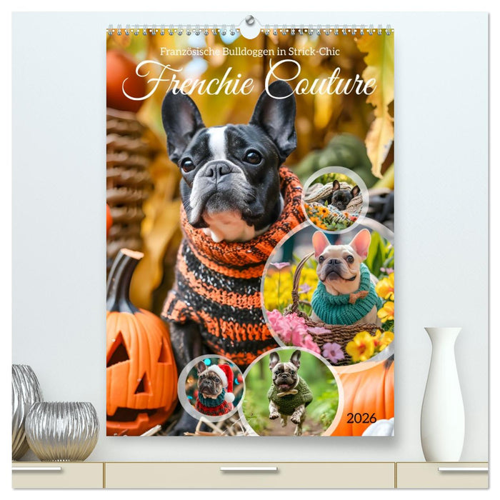 Frenchie Couture - Französische Bulldoggen in Strick-Chic (CALVENDO Premium Wandkalender 2026)