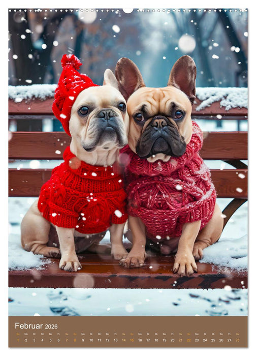 Frenchie Couture - Französische Bulldoggen in Strick-Chic (CALVENDO Premium Wandkalender 2026)