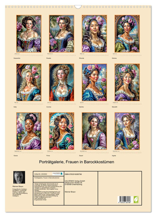 Porträtgalerie, Frauen in Barockkostümen (CALVENDO Wandkalender 2026)