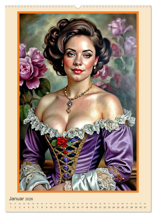 Porträtgalerie, Frauen in Barockkostümen (CALVENDO Wandkalender 2026)