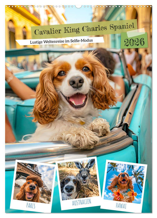 Cavalier King Charles Spaniel - Lustige Weltenreise im Selfie-Modus (CALVENDO Wandkalender 2026)