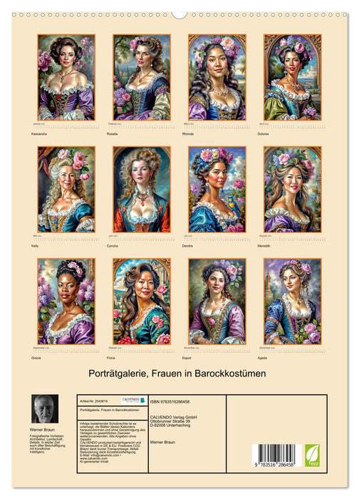 Porträtgalerie, Frauen in Barockkostümen (CALVENDO Premium Wandkalender 2026)