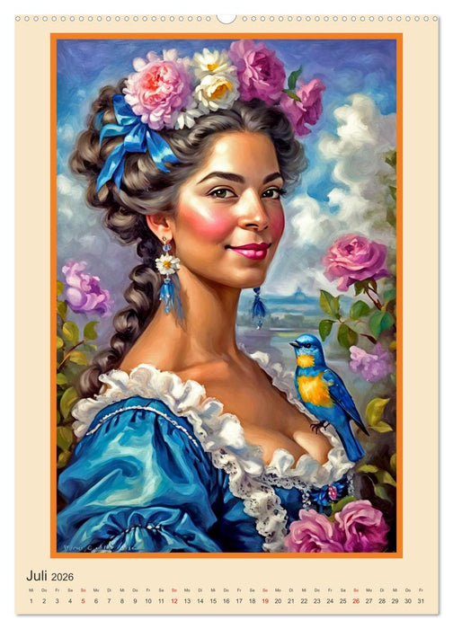 Porträtgalerie, Frauen in Barockkostümen (CALVENDO Premium Wandkalender 2026)