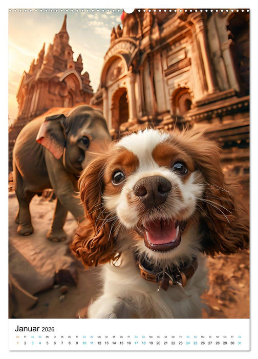 Cavalier King Charles Spaniel - Lustige Weltenreise im Selfie-Modus (CALVENDO Premium Wandkalender 2026)