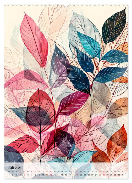 Blätterwelten - Blattmotive in modernen Pasteltönen (CALVENDO Premium Wandkalender 2026)