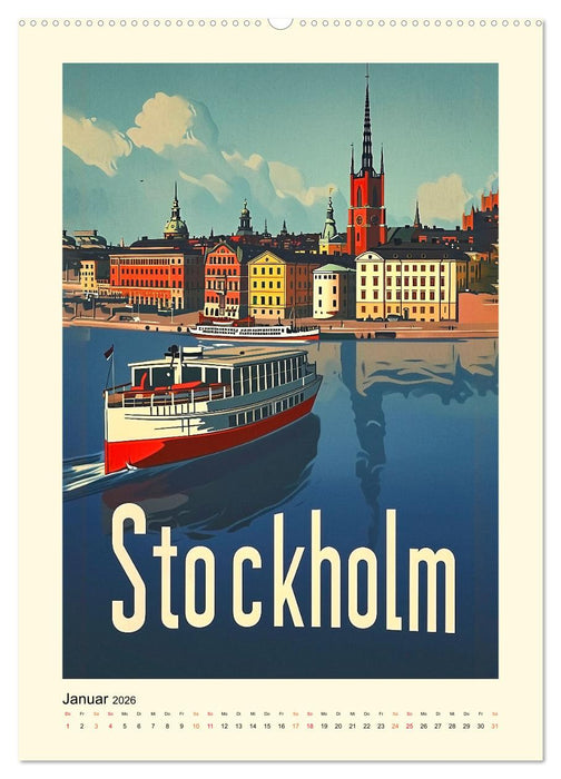 Metropolen Retro-Kalender (CALVENDO Premium Wandkalender 2026)