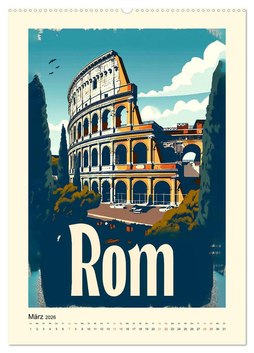 Metropolen Retro-Kalender (CALVENDO Premium Wandkalender 2026)