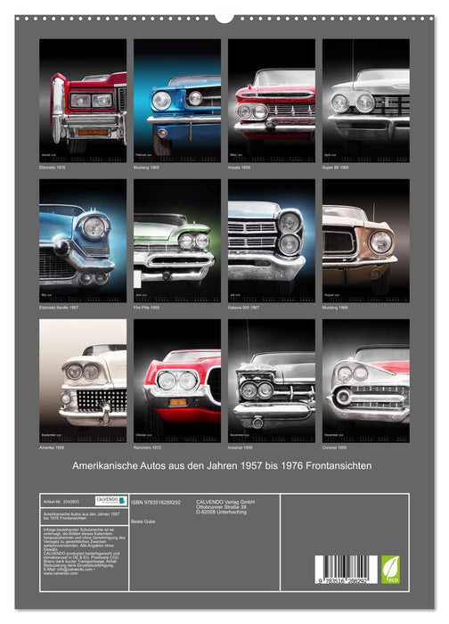 Amerikanische Autos aus den Jahren 1957 bis 1976 Frontansichten (CALVENDO Premium Wandkalender 2026)