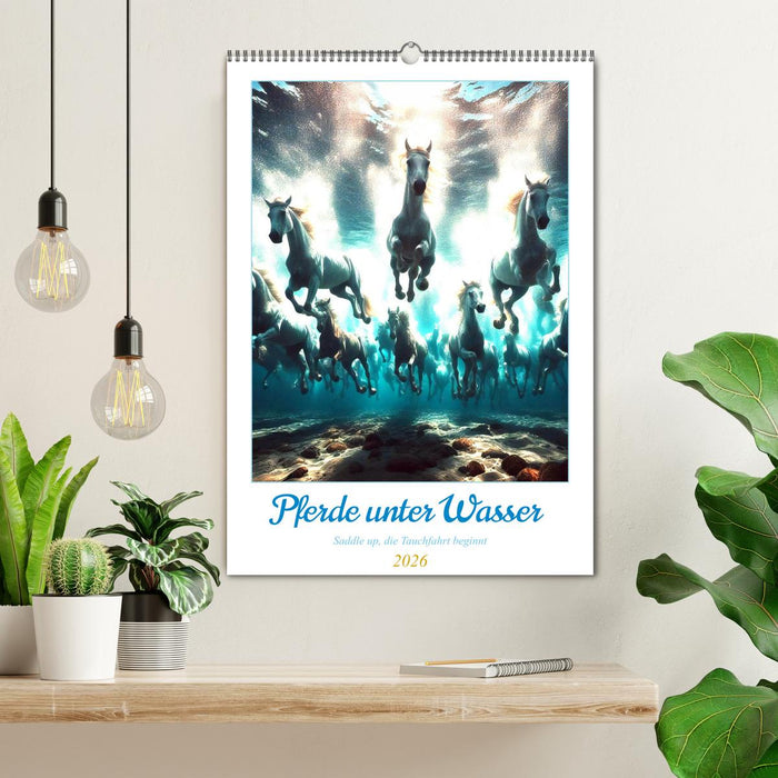 Pferde unter Wasser - Saddle up, die Tauchfahrt beginnt (CALVENDO Wandkalender 2026)