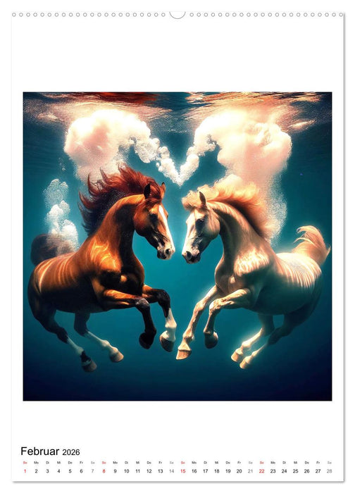 Pferde unter Wasser - Saddle up, die Tauchfahrt beginnt (CALVENDO Wandkalender 2026)