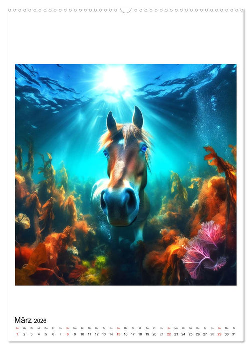 Pferde unter Wasser - Saddle up, die Tauchfahrt beginnt (CALVENDO Wandkalender 2026)
