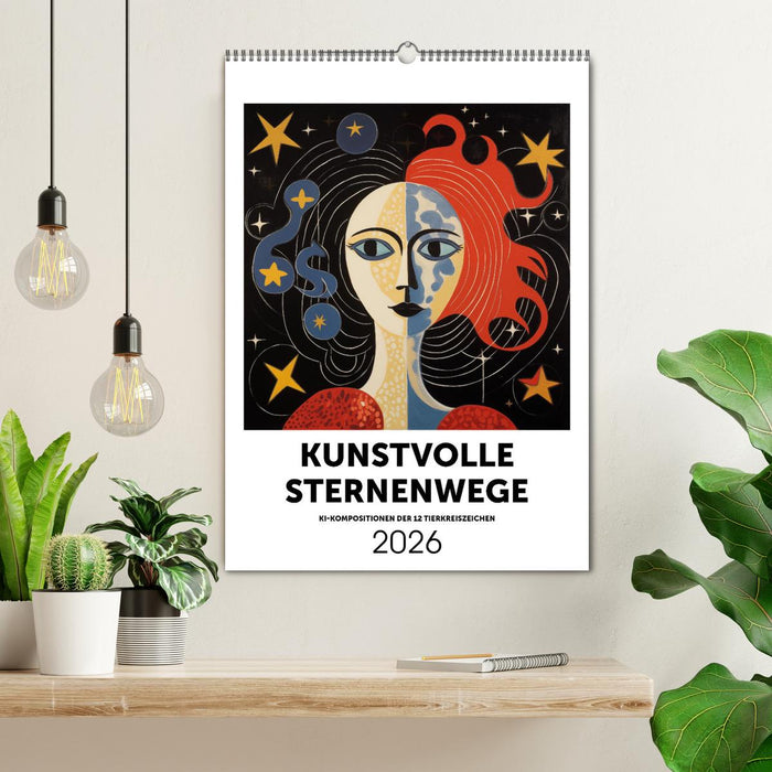 Kunstvolle Sternenwege: KI-Kompositionen der 12 Tierkreiszeichen (CALVENDO Wandkalender 2026)