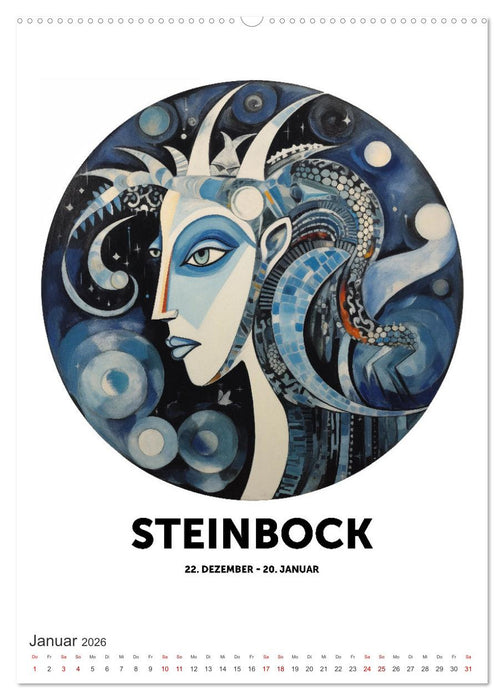 Kunstvolle Sternenwege: KI-Kompositionen der 12 Tierkreiszeichen (CALVENDO Wandkalender 2026)