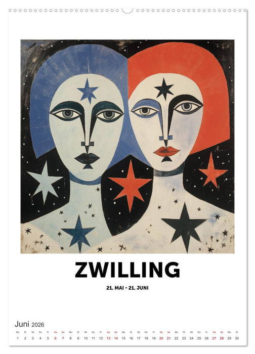 Kunstvolle Sternenwege: KI-Kompositionen der 12 Tierkreiszeichen (CALVENDO Wandkalender 2026)