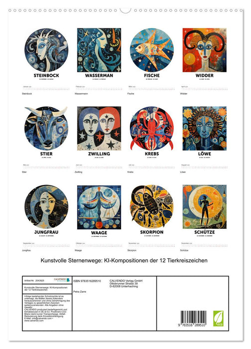 Kunstvolle Sternenwege: KI-Kompositionen der 12 Tierkreiszeichen (CALVENDO Premium Wandkalender 2026)