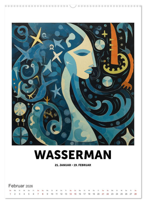 Kunstvolle Sternenwege: KI-Kompositionen der 12 Tierkreiszeichen (CALVENDO Premium Wandkalender 2026)