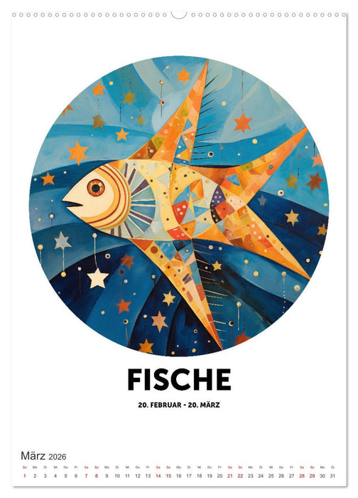 Kunstvolle Sternenwege: KI-Kompositionen der 12 Tierkreiszeichen (CALVENDO Premium Wandkalender 2026)