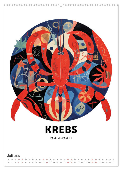 Kunstvolle Sternenwege: KI-Kompositionen der 12 Tierkreiszeichen (CALVENDO Premium Wandkalender 2026)