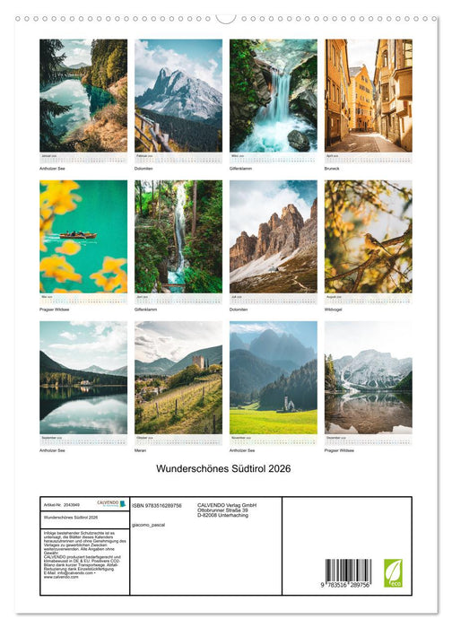 Wunderschönes Südtirol 2026 (CALVENDO Premium Wandkalender 2026)