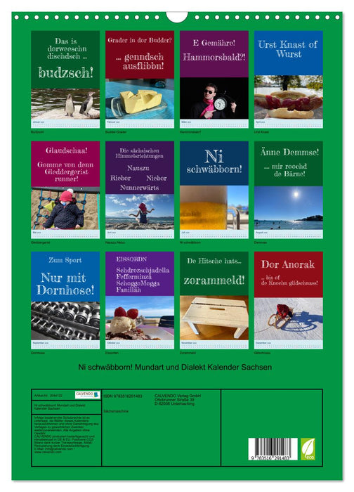 Ni schwäbborn! Mundart und Dialekt Kalender Sachsen (CALVENDO Wandkalender 2026)