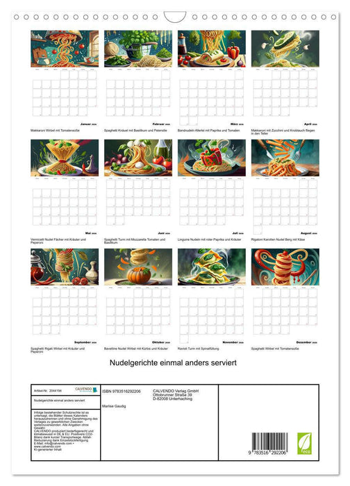Nudelgerichte einmal anders serviert (CALVENDO Wandkalender 2026)