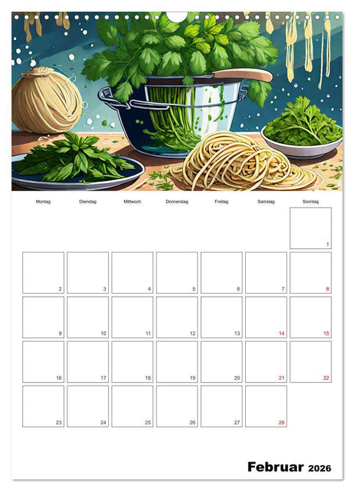Nudelgerichte einmal anders serviert (CALVENDO Wandkalender 2026)