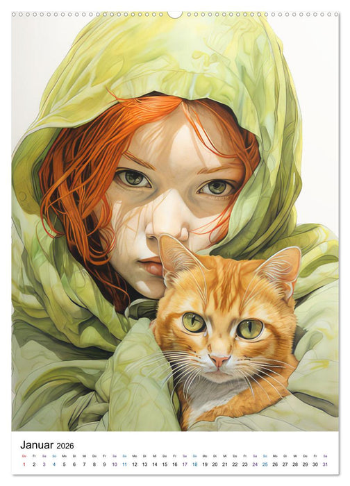 Katzenliebe Kunstbilder (CALVENDO Wandkalender 2026)