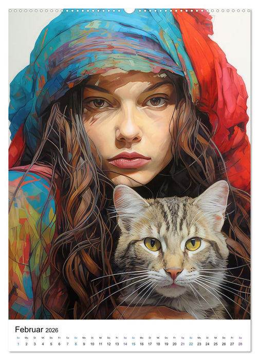 Katzenliebe Kunstbilder (CALVENDO Wandkalender 2026)