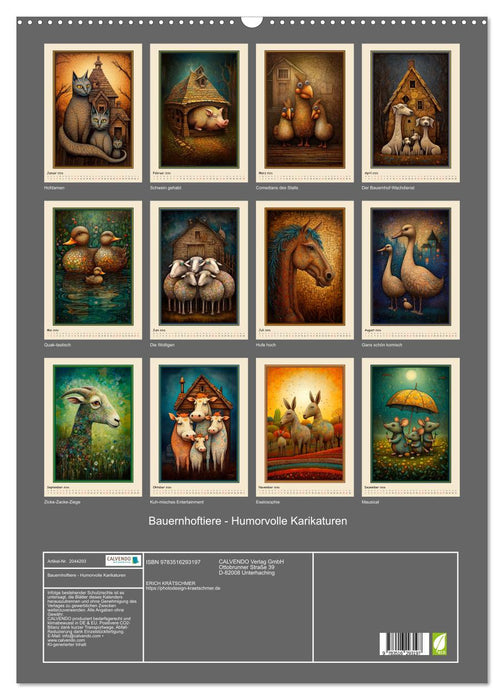 Bauernhoftiere - Humorvolle Karikaturen (CALVENDO Wandkalender 2026)