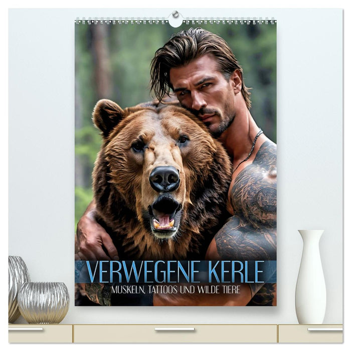 Verwegene Kerle - Muskeln, Tattoos und wilde Tiere (CALVENDO Premium Wandkalender 2026)