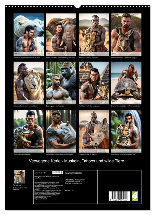 Verwegene Kerle - Muskeln, Tattoos und wilde Tiere (CALVENDO Premium Wandkalender 2026)