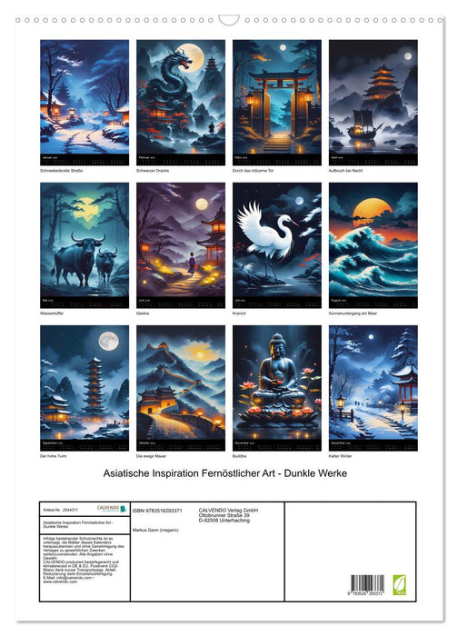 Asiatische Inspiration Fernöstlicher Art - Dunkle Werke (CALVENDO Wandkalender 2026)