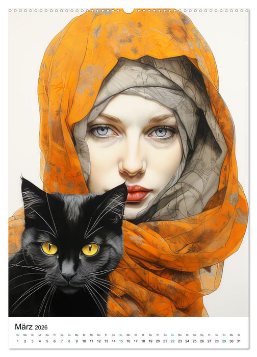 Katzenliebe Kunstbilder (CALVENDO Premium Wandkalender 2026)