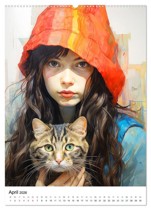 Katzenliebe Kunstbilder (CALVENDO Premium Wandkalender 2026)