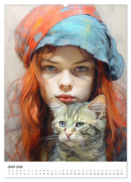 Katzenliebe Kunstbilder (CALVENDO Premium Wandkalender 2026)