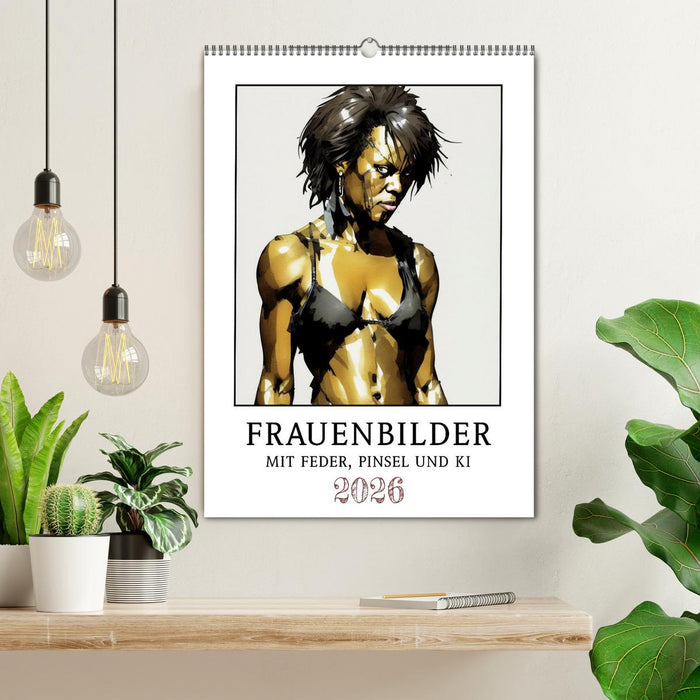 Frauenbilder mit Feder, Pinsel und KI (CALVENDO Wandkalender 2026)