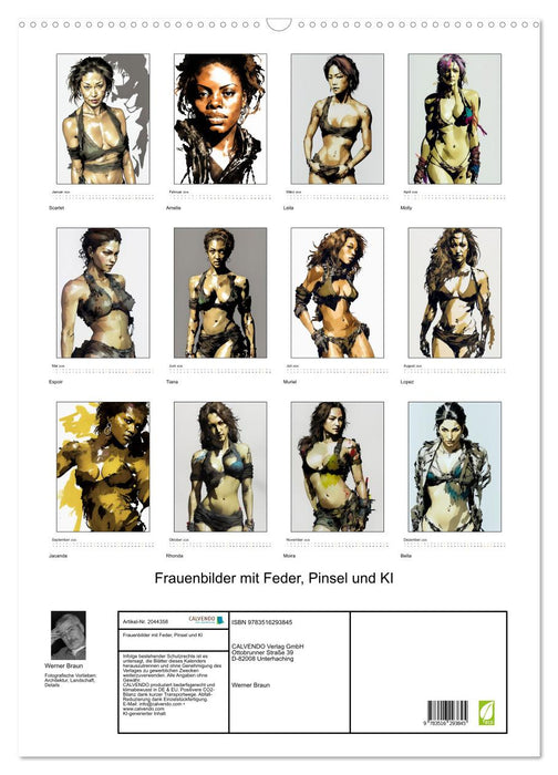 Frauenbilder mit Feder, Pinsel und KI (CALVENDO Wandkalender 2026)