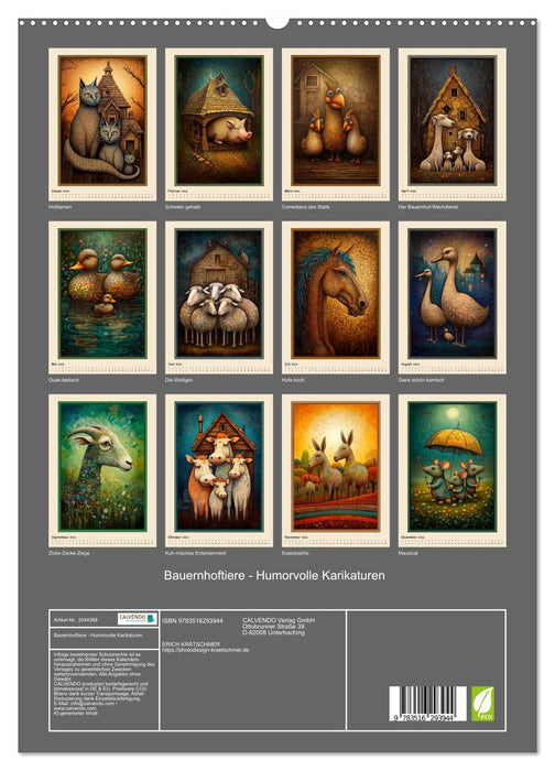 Bauernhoftiere - Humorvolle Karikaturen (CALVENDO Premium Wandkalender 2026)